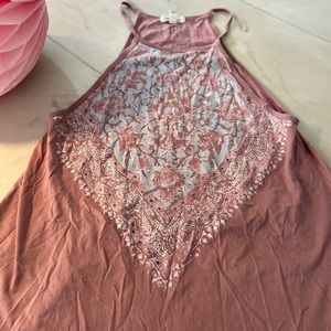 Billabong Sun Dress sz M color mauve high neck  floral screen print